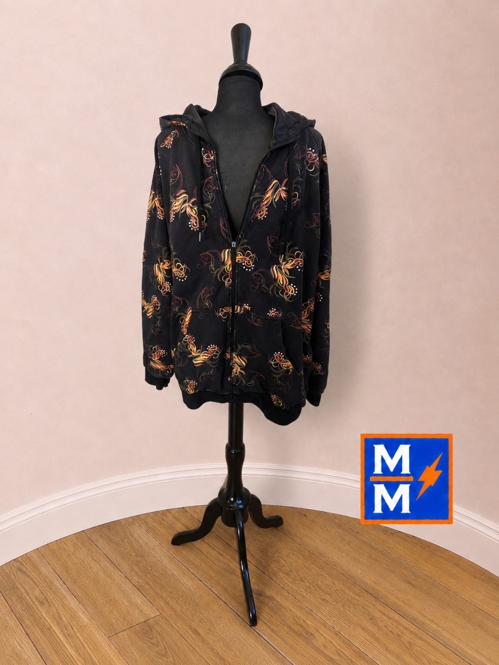 Al Wissam Denim Culture 4XL Graphic Rhinestone Zip Hoodie Black